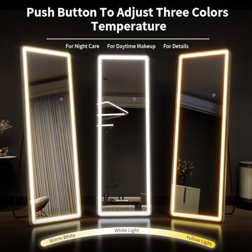 Arched LED Full Length Mirror - 71 x 26 Inches, White Stand, Dimmable Lighting