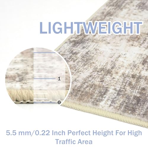 Abstract Runner Rug 3x16 Ft - Washable, Non-Slip Floor Carpet for Hallways & Entryway - Gold/Yellow/Brown/Beige/White