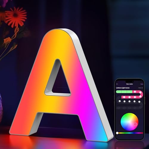 Light Up Letters Marquee Letter - LED Lights Room Decor - Music Sync RGB Color Changing Logo Game Lights for Girls Women Party Birthday Christmas Valentine's Day Wall Desktop Decoration (MRGB-A)