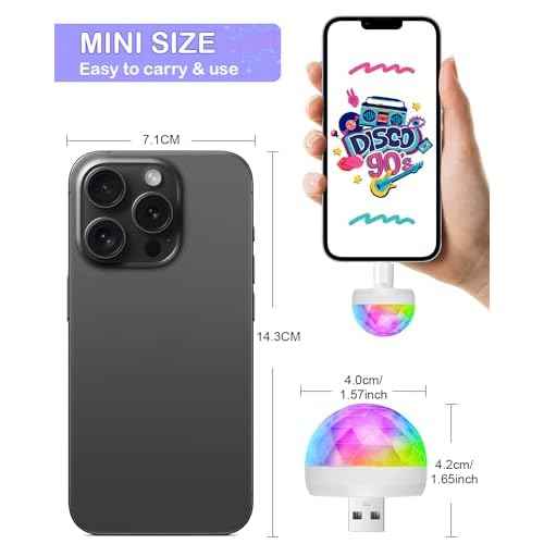 Luditek USB Mini Disco Ball Light, Sound Activated Party Light for Karaoke Car, Stocking Stuffers for Kids Teens Boys Girls, Party Decorations for Birthday Halloween Christmas (3 Packs)