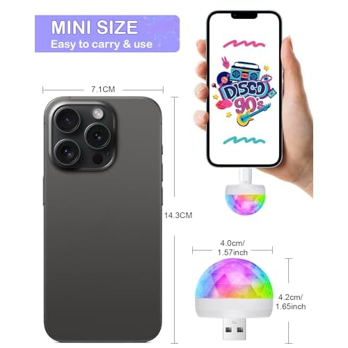 Luditek USB Mini Disco Ball Light, Sound Activated Party Light for Karaoke Car, Stocking Stuffers for Kids, Party Decorations for Birthday Halloween Christmas (2 Packs)