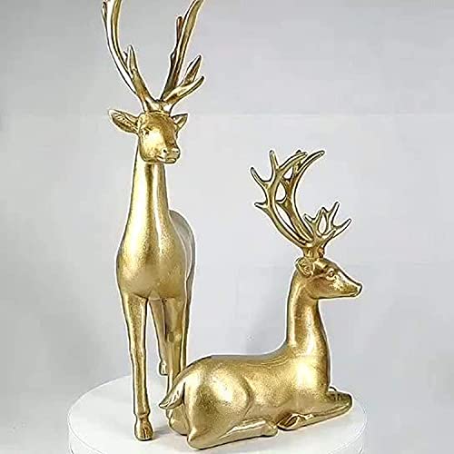 1 Pair Resin Deer Statue Reindeer Figurine Ornaments Elk Sculpture