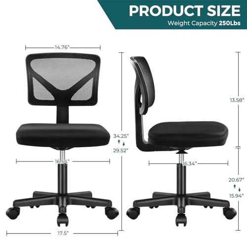 Black Armless Small Office Desk Chair - Ergonomic Mesh Seat, 1 Pack