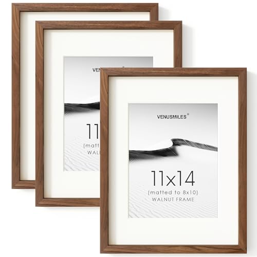 Walnut Picture Frame Set of 3 - 11x14 Natural Wood Wall Frames - Variation of Walnut / 11X14, 3P