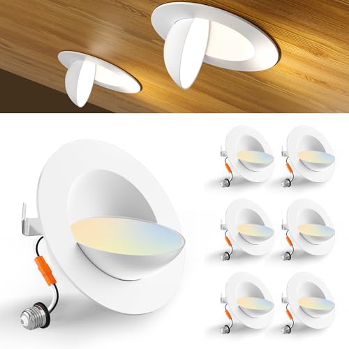 6 Inch Adjustable Gimbal Recessed LED Can Lights - 5CCT Dimmable, 6 Pack