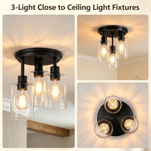 ROTTOGOON Semi Flush Mount Ceiling Light, Close to Lights Fixtures, 3