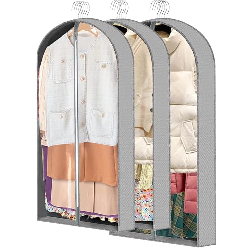 3 Pcs Breathable Garment Bags 40 & 50 Inches Dust Cover Dress Storage