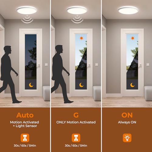 Matane 12-Inch White Wired Motion Sensor LED Ceiling Light with Remote - Dimmable 3000K-5000K