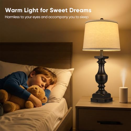 28'' Black Gold Resin Table Lamp Set of 2,Nightstand with USB Port