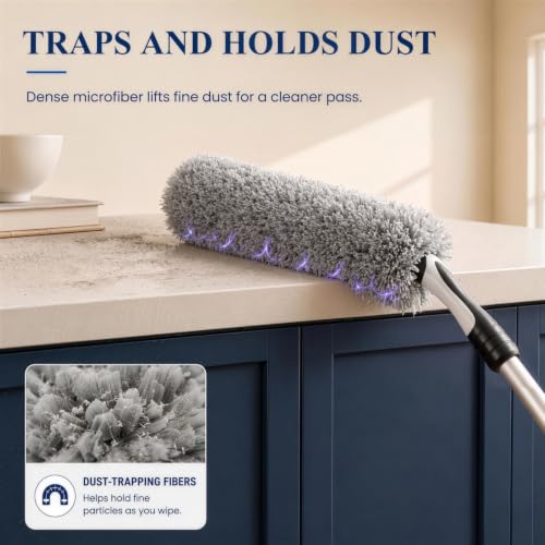 IDEATECH Cobweb Duster Kit with Gray Extension Pole - High Ceiling Fan & Wall Dusting