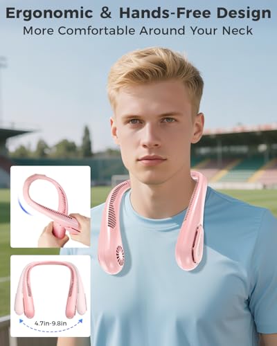 Pink Portable Bladeless Neck Fan - Rechargeable Personal Cooling for Women & Girls