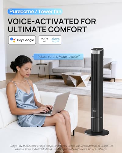 42-Inch Tower Fan for Home with WiFi, Ultra-Quiet 25dB, Black - Smart Remote Control