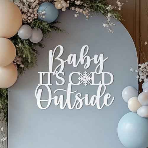Baby It's Cold Outside Sign for Backdrop,Wooden Baby Shower Sign for Winter Wall Decoration for Gender Reveal Birthday Christmas Party Decorations Supplies(17inch*11.7inch)