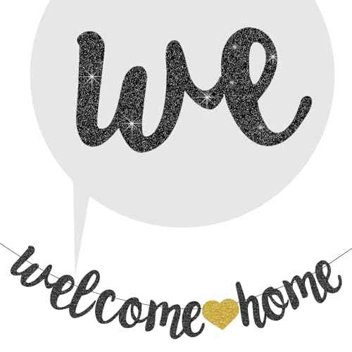 Welcome Home Decorations Glitter Welcome Home Banners Balloons Set Party Pennant Bunting Garland for New Home Family Birthday Christmas Wedding Boy Girl Baby Shower Hanging String Flag Black Golden