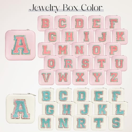 Pink Travel Jewelry Box with Initial W - Monogrammed Jewelry Organizer for Girls Women Teens