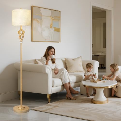 Gold Leaf Sculptural Floor Lamp with Marble Base - 65.5 Inches