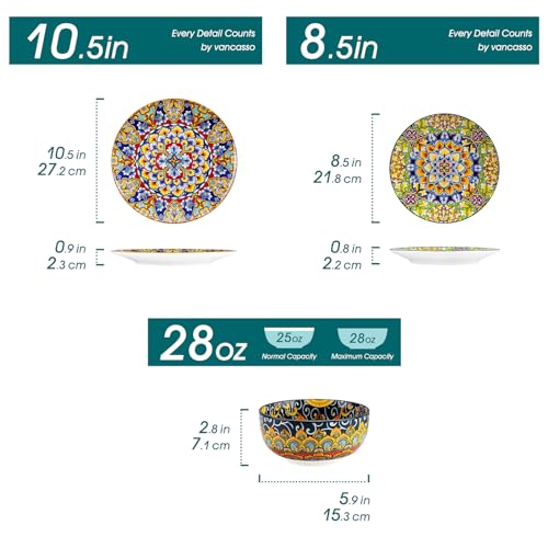 Vancasso Bohemian Style Dinnerware Set for 4 - 12 Pieces, Plates & Bowls