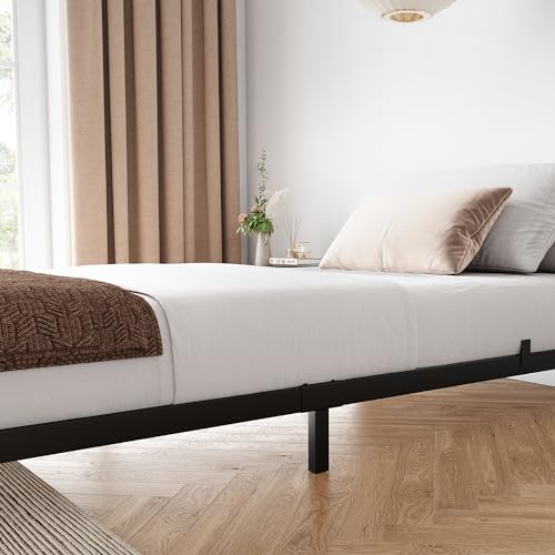GarveeHome 8 Inch Twin Bed Frame No Box Spring Needed, Low Profile Twin Metal Platform Bed Frame Support Mattress Foundation, No Box Spring Needed/Easy Assembly/Noise Free/Black/Black