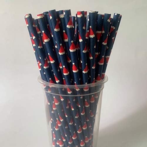 Biodegradable Rainbow Color Christmas Paper Straws - 100 Pack, 7.75 Inches for Party & Events