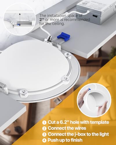 Ensenior 6 Pack 6 Inch Dimmable LED Recessed Gimbal Lights White 5CCT