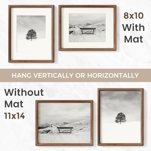 American Black Walnut Picture Frame Set - 11x14 Wall Mounts with Tempered Glass - Set of 2