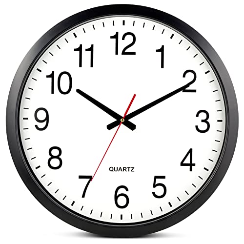 Bernhard Products 18-Inch Black Wall Clock Silent Non-Ticking Quartz Home Office Classroom