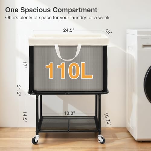 STO Rolling Laundry Hamper with Lockable Wheels, 29-Gallon (110L)