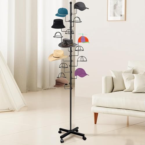 Black Montex Hat Rack Stand with 16 Rotatable Circular Hooks, Space-Saving Display