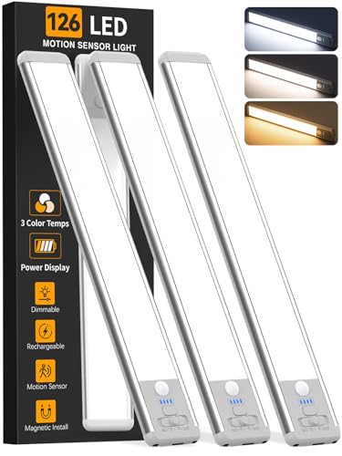Wireless Under Cabinet Lighting 15 Inch Motion Sensor Light 3 Pack - Silver