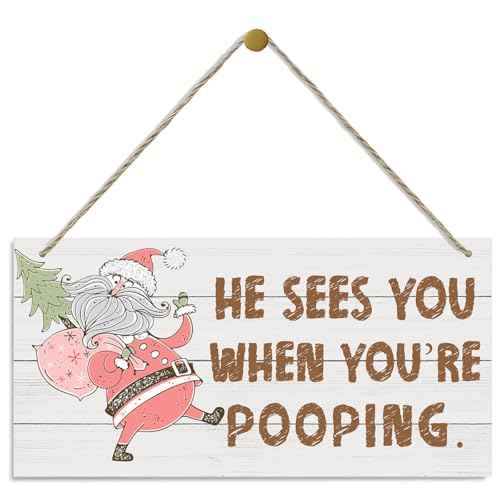 Christmas Bathroom Decor, He Sees You When You're Pooping, Funny Christmas Decor, Bathroom Wooden Sign, Farmhouse Xmas Home Wall Decoration