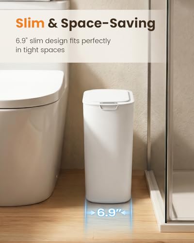 Cesun 5 Gallon White Touchless Bathroom Trash Can with Lid, Automatic Sensor