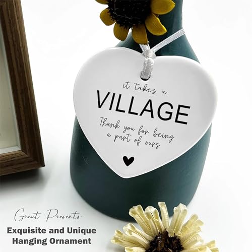 Ceramic Heart Ornament - It Takes a Village Gift - Thank You for Being Part of Ours (137 Variation) White Keepsake