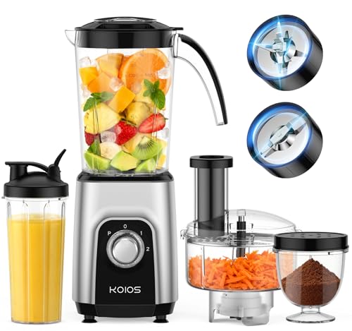KOIOS 4-in-1 Blender Food Processor Combo Max 1000W - Silver Gray
