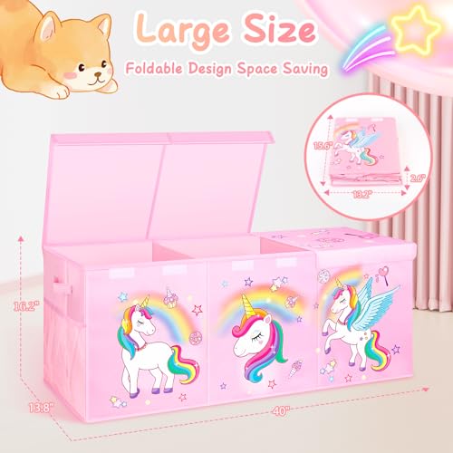 Pink Extra Large Collapsible Toy Box with Lids - 40x16x16 Inches