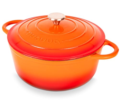 Nuovva Enamelled Cast Iron Dutch Oven Pot with Lid 6.4 Quart Non Stick Casserole Pot – Heavy Duty & Oven Safe up to 500° F for Bread Baking, Braising, Stews, Roasting – 28cm Pink