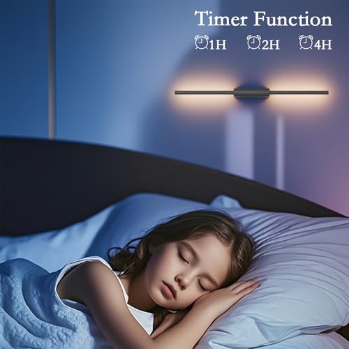 Black 23.6-Inch Rechargeable Wireless Wall Sconce Set of Two with Dimmable Colors