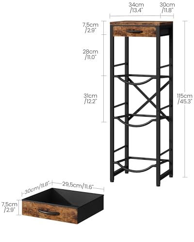 CHOEZON 5-Gallon Water Jug Holder - Rustic Black & Brown, 3-Tier Storage Shelf with Drawer, 13.4''L x 11.8''W x 45.3''H