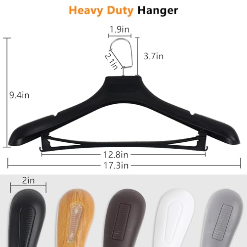 Black Plastic Extra Wide Suit Hangers Pack of 15 with Notched Shoulders & Metal Hooks
