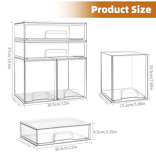 Baby Bottle Organizer 4-Pack Stackable Acrylic Drawers with Labels - 2 High+2 Wide Variation