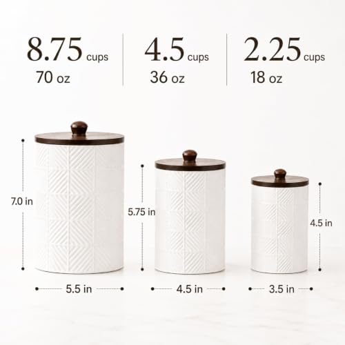 LILO DESIGN CO. Ceramic Canister Set with Airtight Bamboo Lids - 3 Sizes for Kitchen Storage