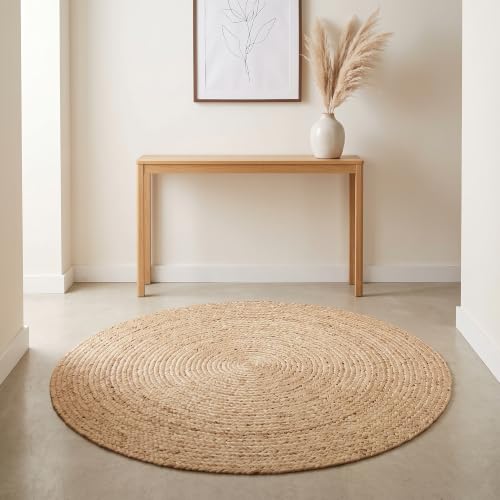 Natural Jute Braided Round Area Rug - 5 Feet Farmhouse Woven Rug