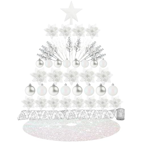 Realspring White Christmas Tree Ornament Set - 72 Pieces Holiday Decorations