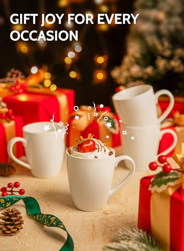 Sweese 16oz White Porcelain Coffee Mug - Set of 6, Durable, Microwave & Dishwasher Safe