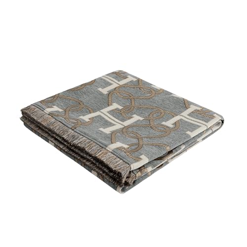 Jacquard Letter H Throw Blanket for Couch - Gray with Green Undertones, 52x72