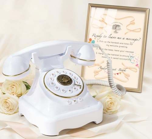RetroVox Audio Guest Book Wedding Phone & Signage - White & Sign Holder E