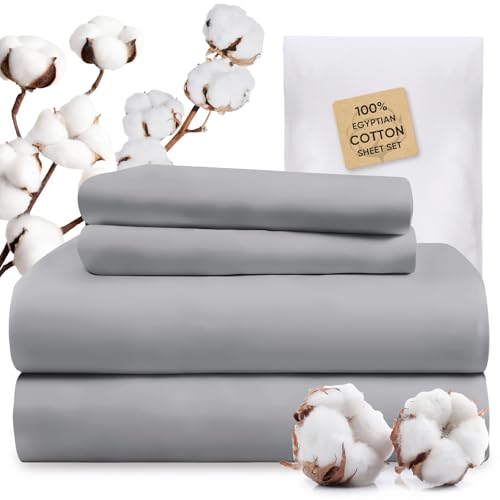 TWK 1200 Thread Count Egyptian Cotton Bed Sheet Set Gray Queen Deep Pocket
