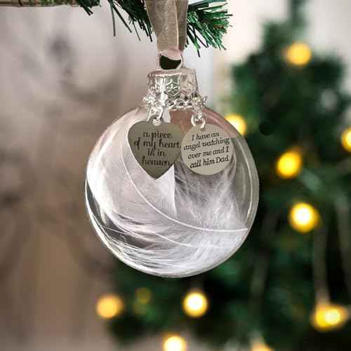 Dad Memorial Ornaments Christmas Clear Feather Ball ? A Piece of My Heart is in Heaven, Sympathy Gift for Loss of Loved One (Dad)