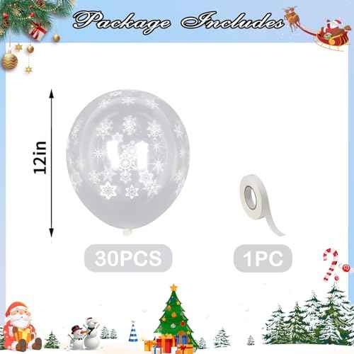 Snowflake Balloons 12 Inch Winter Wonderland Balloon Transparent Snowflake Latex Party Balloons Clear for Merry Christmas Xmas Snow Winter Baby Shower Princess Holiday Birthday Party Decoration