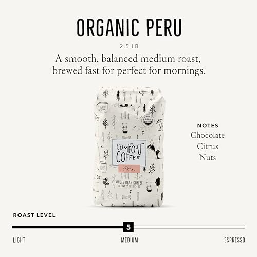 Mt. Comfort Organic Peru Coffee Beans 40oz Medium Roast, Nutty & Citrusy Flavor