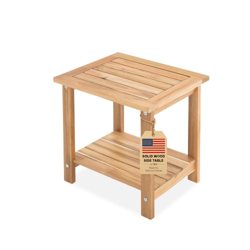 Acacia Wood Adirondack Side Table, 2-Tier Outdoor End Table - White